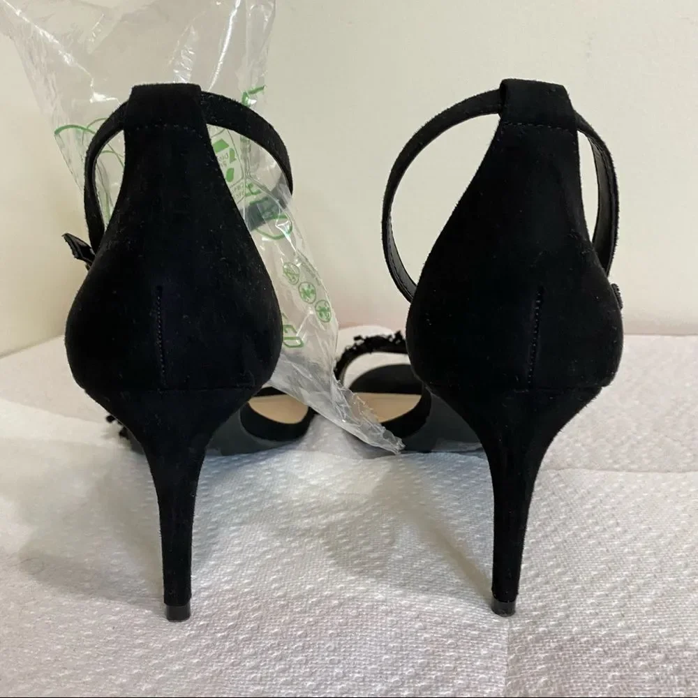 Kelly & Katie Kirstie black suede leather heel sandals 9.5